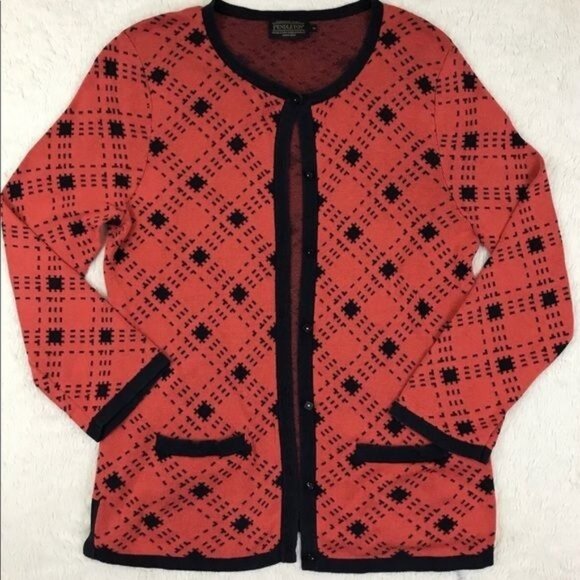 Pendleton Sweaters - Pendleton Red Silk Blend Plaid Button Up Cardigan Sweater Size Medium